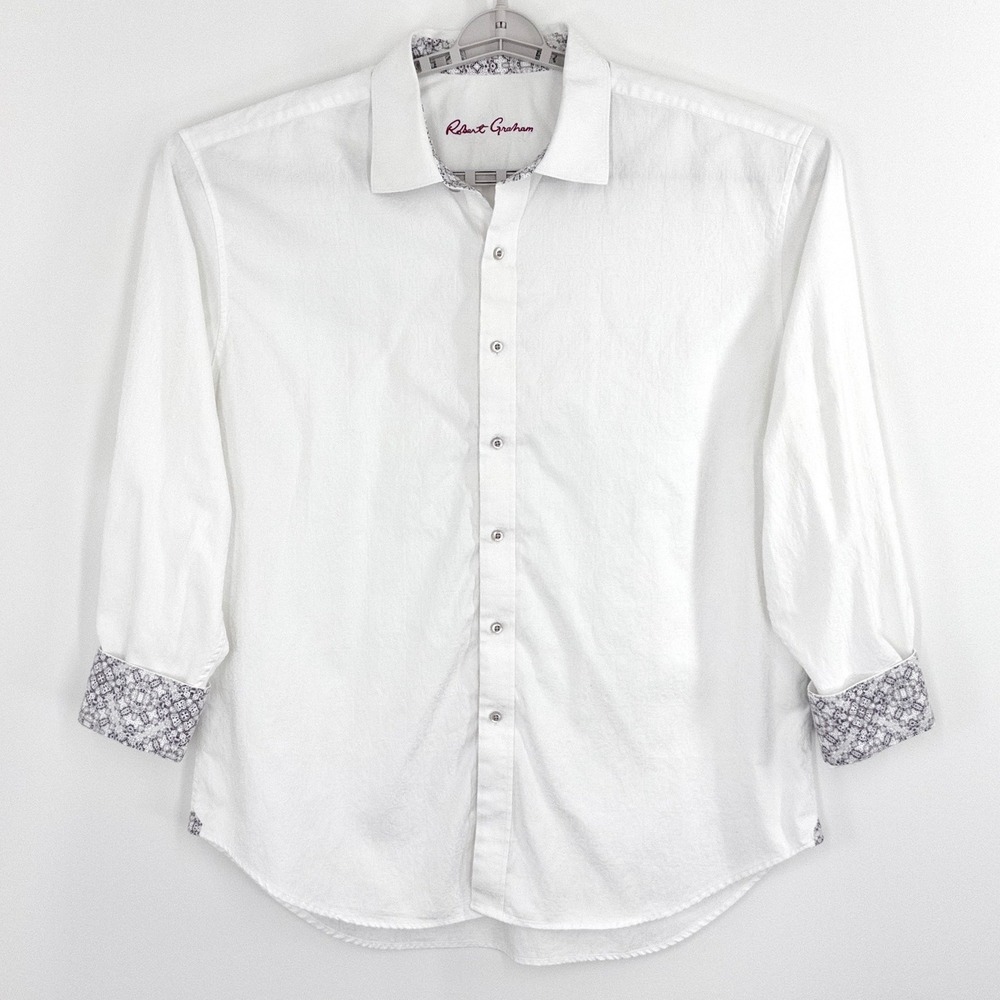 Robert Graham Men's 3XL White Jacquard Shirt Beetle‎ Flip Cuff Long Sleeve